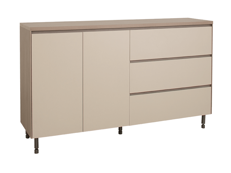 現代簡約雙門三抽餐櫃-萬橡色