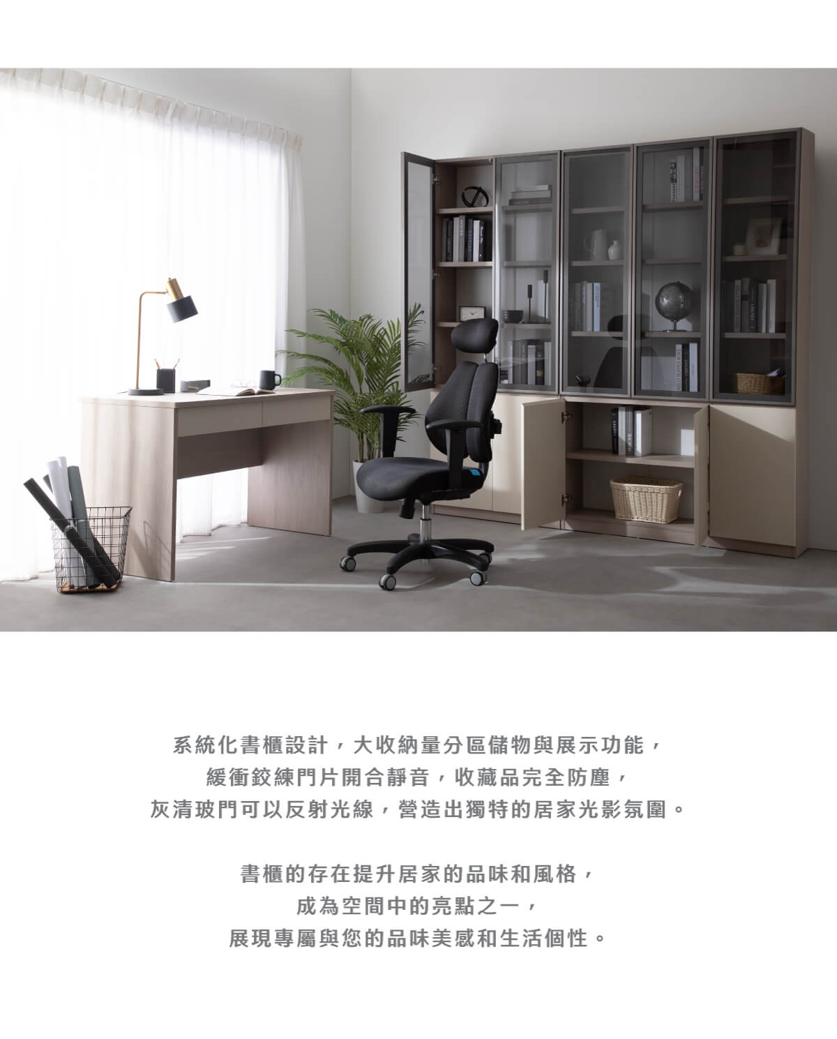 現代簡約雙玻璃門書櫃-萬橡色_07