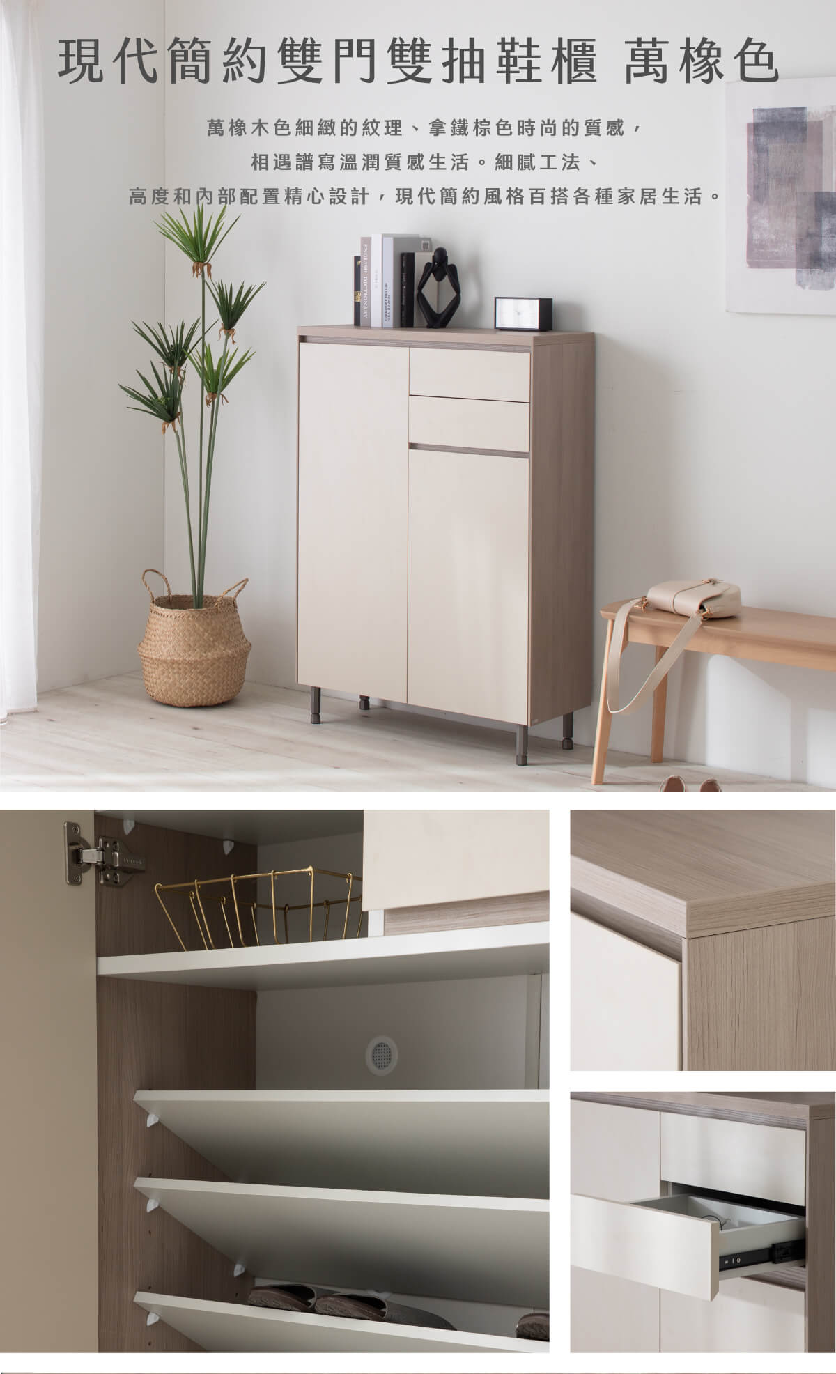 現代簡約雙門雙抽鞋櫃-萬橡色_01